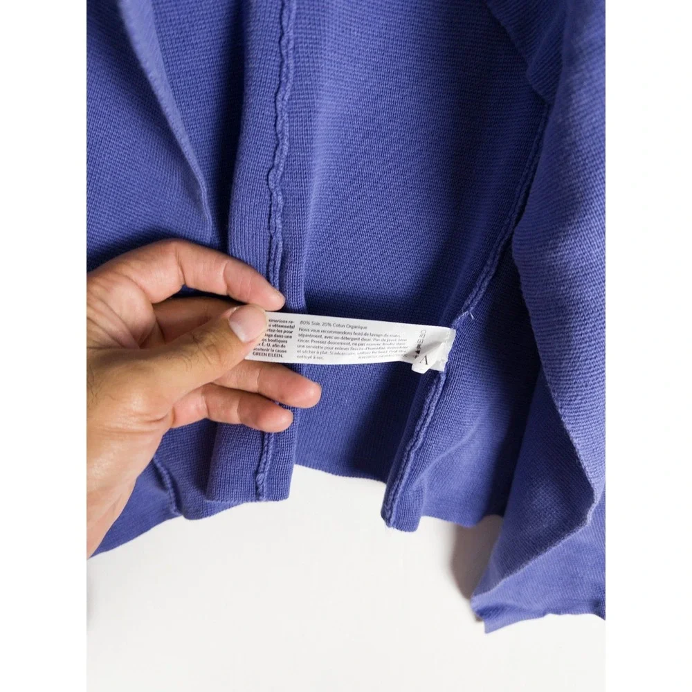 Eileen Fisher Cardigan Womens PP XS Purple Knit Open Front Silk Organic‎ Cotton